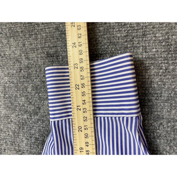 Ralph Lauren Shirt Mens 17.5 Blue White Stripe Pony Logo Button Up Preppy Career - Picture 10 of 10